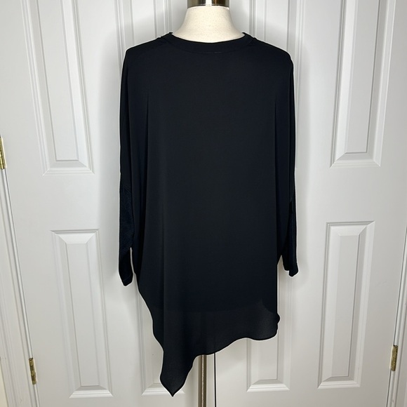 Iris Setlakwe Black Long Sleeves Split V-neckline Asymmetrical Hem Blouse Sz2 - Picture 6 of 9
